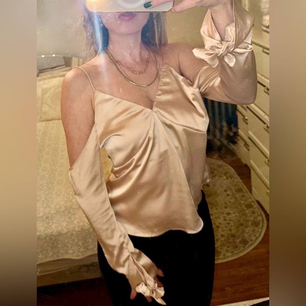 Satin champagne off the shoulder top
